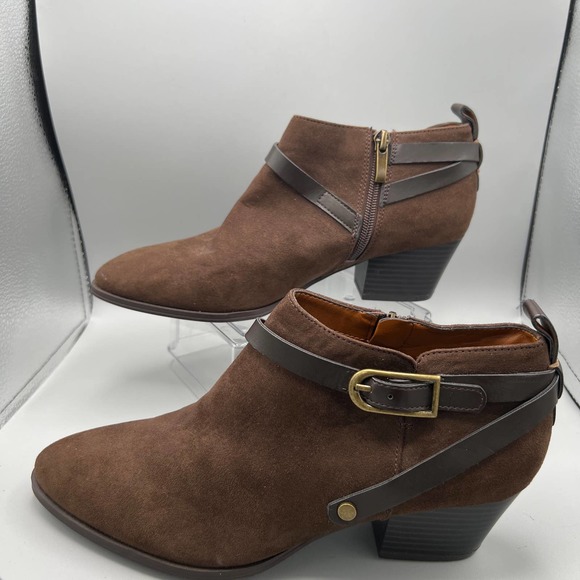 Franco Sarto Bootie Women's Giada Brown Vegan Suede Side Zip Chunky Heel Sz 7.5M - Picture 11 of 11